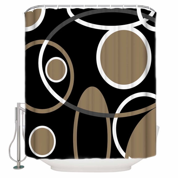 Shower Curtain Bathroom Set Retro Modern Black Brown Waterproof Fabric Shower Curtains with Grommets&Hooks Circle Stripe Art Privacy Bath Curtain for Bathtub 36x72in