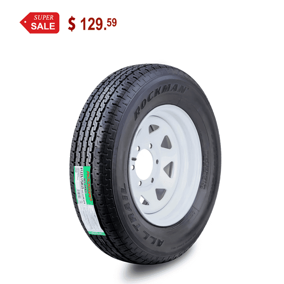 ROCKMAN Trailer Tire Wheel Assembly ST225/75R15 10-Ply E 117M 6 Lug on 5.5" PCD White Spoke Rim