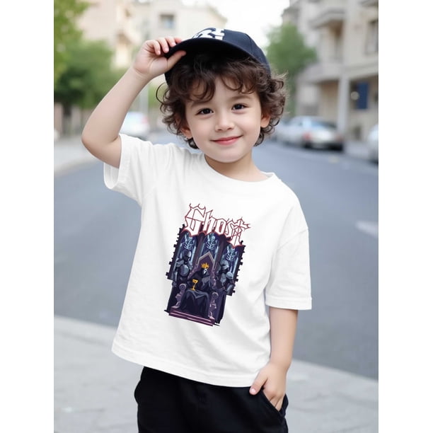 Kids' T-Shirt with Ghost Band Dark Royalty Graphic Print, Casual Short-Sleeve Tee for Boys