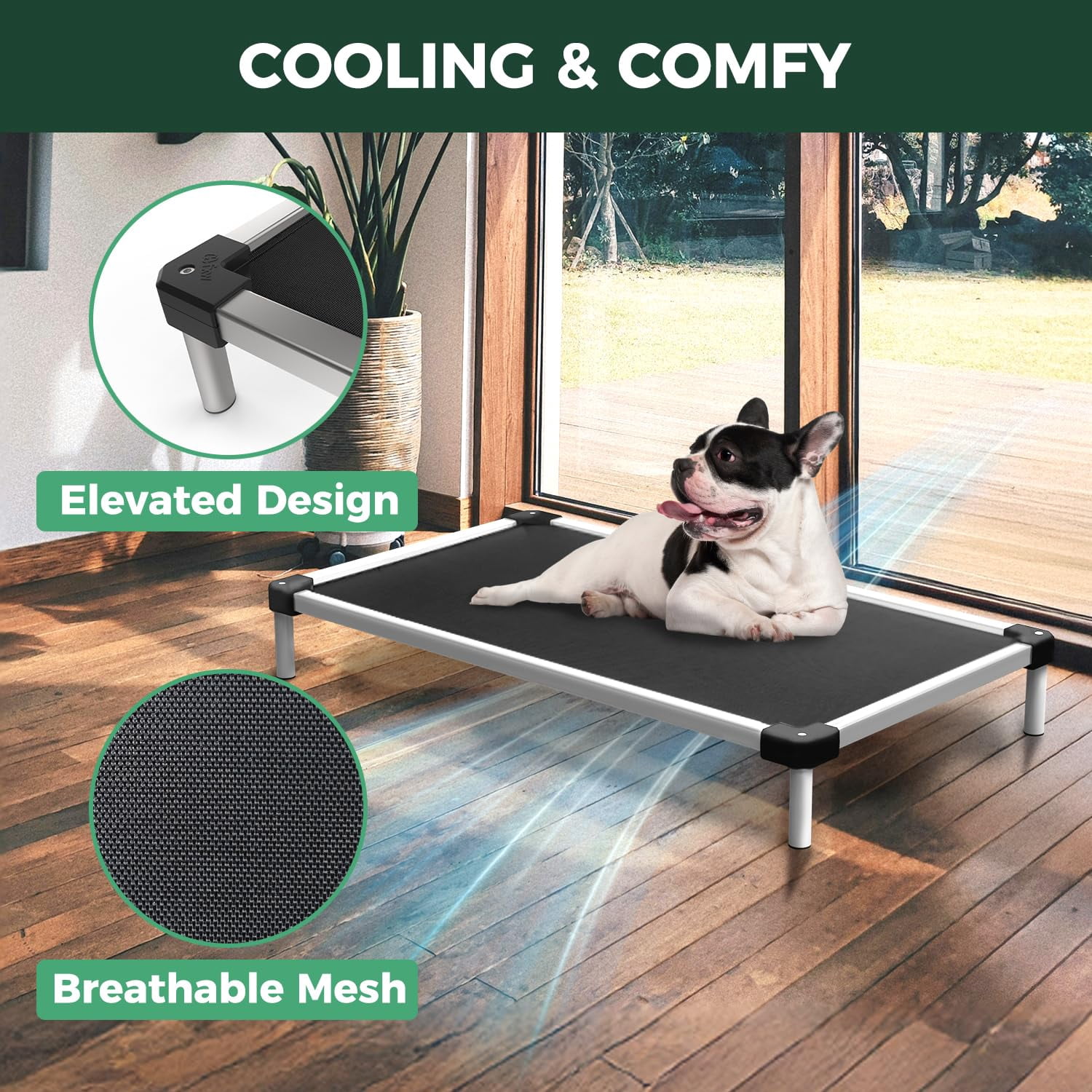 FXW TitanNest Chew-Proof Elevated Dog Bed, Raised Cot for Indoor/Outdoor/Camping Use, Durable & Waterproof Cooling Pet Bed for Extra Large Dogs, 56.0"L x 31.0"W x 7.3"H, Black