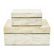 DecMode Handmade White Mother of Pearl Shell Decorative Box with Linear Mosaic Pattern and Hinged Lid, 2 Count