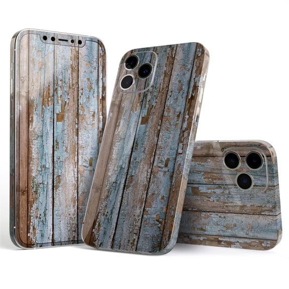 DesignSkinz Wood Planks with Peeled Blue Paint Full-Body Skin Decal Wrap Cover for iPhone 16