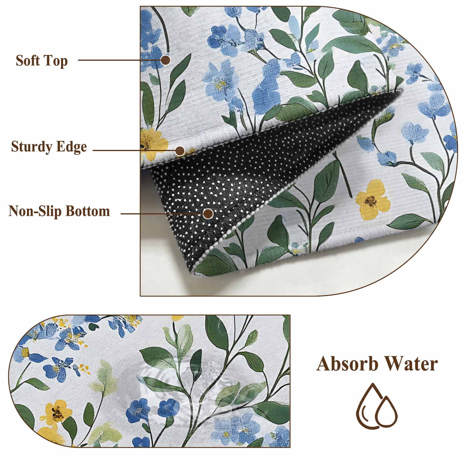 4'x6' Area Rugs, Blue Yellow Floral Spring Indoor Outdoor Area Rug for Living Room Bedroom, Green Pastoral Summer Botanical Washable Bathroom Rugs Kitchen Floor Carpet Mats Home Decor Aesthetic