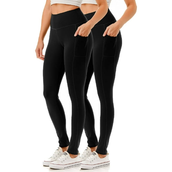 2 Pack Women's High Waisted Active Full Leggings With Side Pockets 28"Inseam Yoga Workout Pants