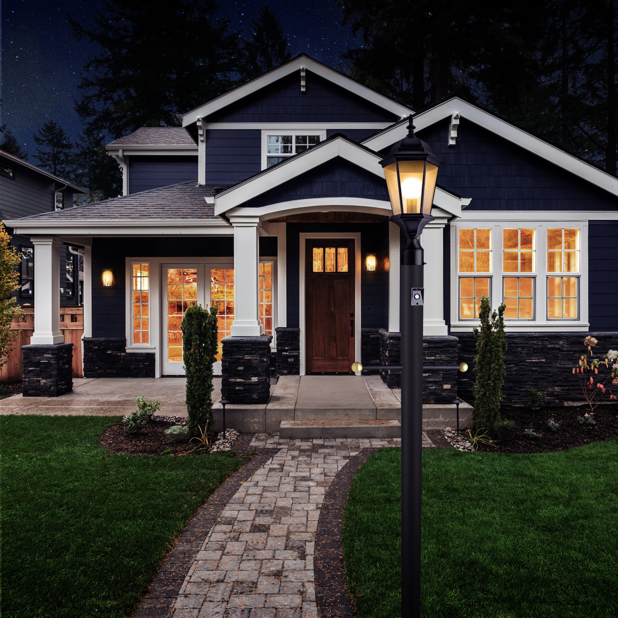 Textured Black Oak Creek Outdoor Post Top Light, Traditional 6-Panel Clear Beveled Glass, Wet Rated