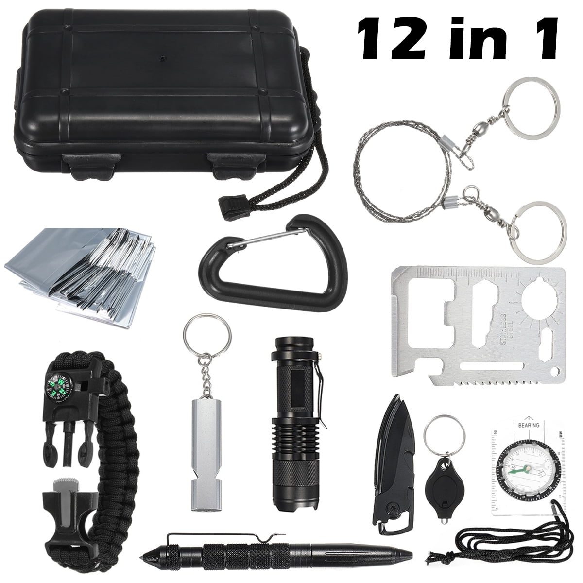 12 in 1 SOS Emergency Camping Survival Equipment Kit Outdoor Tactical Gear Tool 