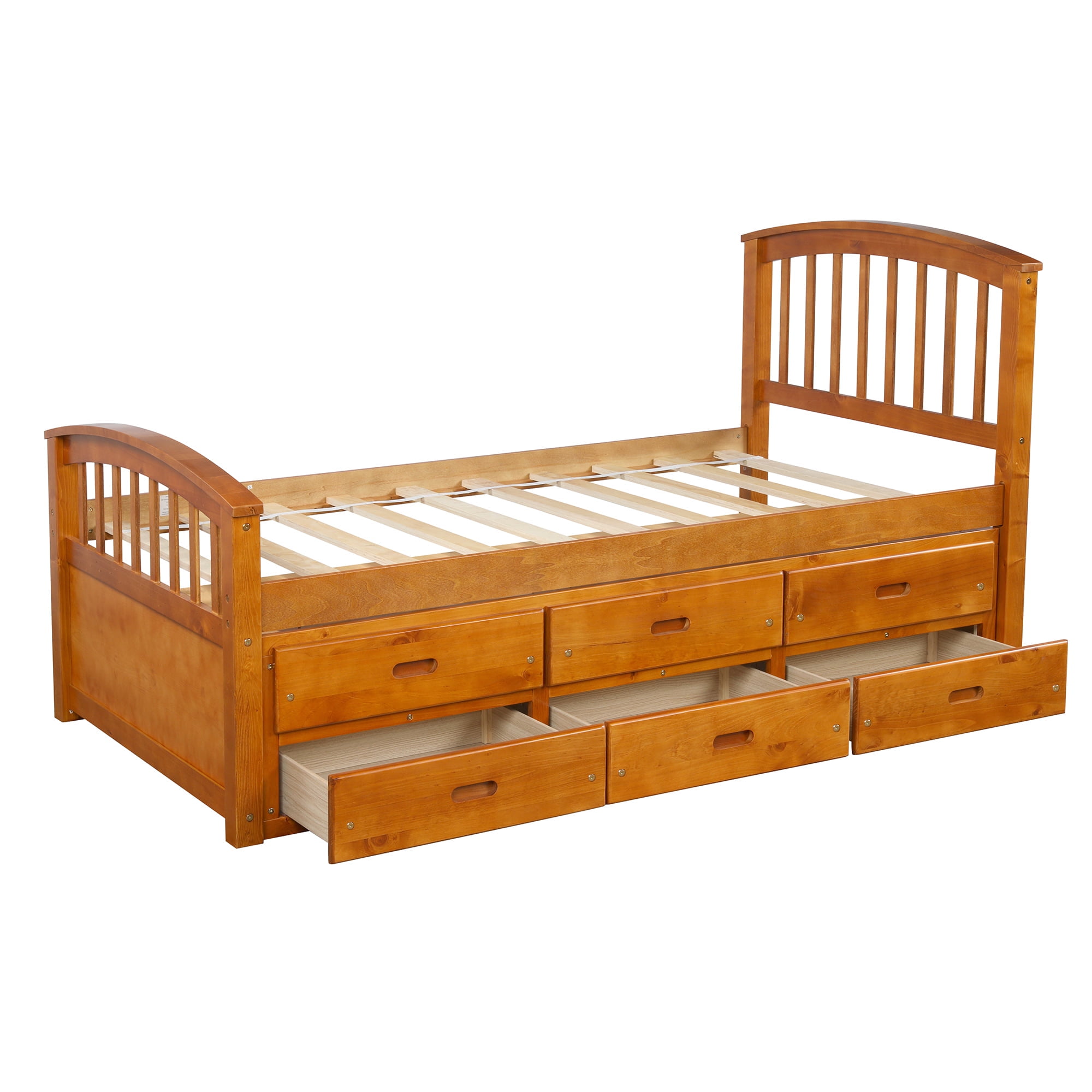 Aukfa 6 Drawers Platform Storage Bed, Solid Wood Captain Bed, Twin Size - Oak
