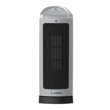 Lasko - Oscillating Ceramic Tower Heater with Electronic Controls - Silver/Black