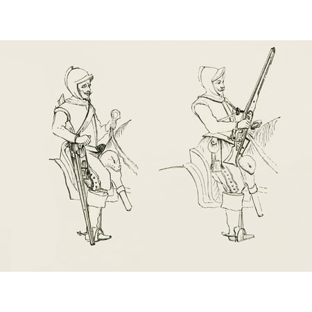 The Marching Posture Of The Harquebusiers Harquebusiers With Snap-Hance Carbines Dated 1632 From The British Army Its Origins Progress And Equipment Published 1868 Stretched Canvas - Ken Welsh 