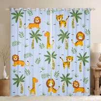 Homewish Cartoon Lion Giraffe Black Out Curtains,Zoo Animal Curtains Pack of 2 (42x63 Each),Blue Orange Green Bedroom Curtains For Boys Girls,Luxury Bedroom Decor
