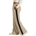 thumbnail image 4 of Women's Drawstring Sweatpants Side Stripe Pants Wide Leg Track Pants with Pockets Khaki L, 4 of 4