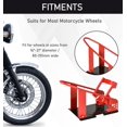 thumbnail image 3 of Cale de Roue de Moto Rouge - Support Métallique Robuste, Capacité de 990 Lb, Ajustable pour le Transport et l'Entretien, 10,8 Pouces x 27,2 Pouces, 3 of 7