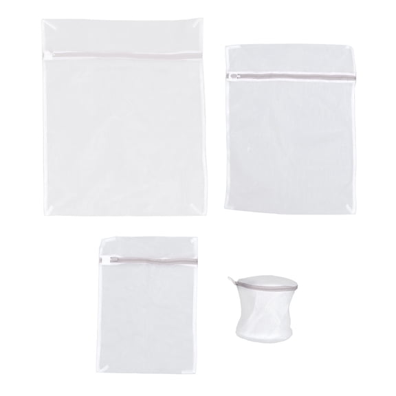 WHAMVOX 4 Pcs Zipper Closure Wash Bag Washing Bags for Lingerie Dispenser White
