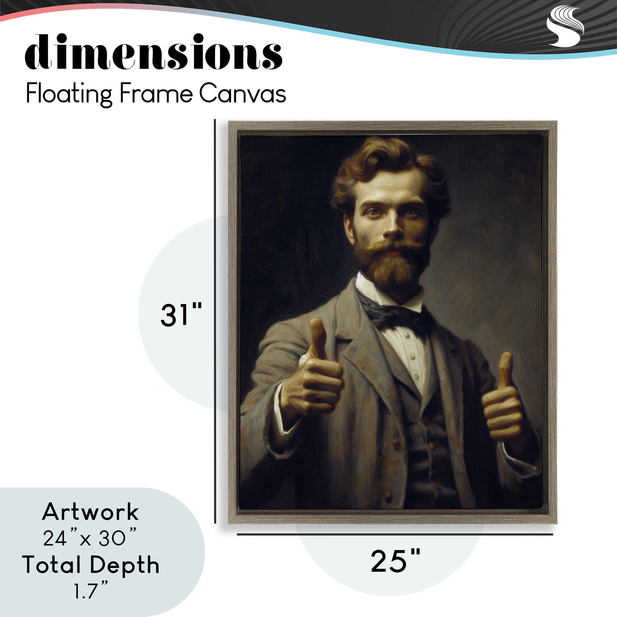 Funny Thumbs Up Gentleman Brown Framed Floater Canvas Wall Art, design by Lettered and Lined