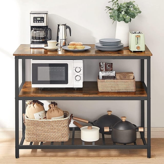GloryStar Multi-Use Kitchen Island, Heavy-Duty Metal Frame with 3-Tier Open Storage for Dining Room or Office
