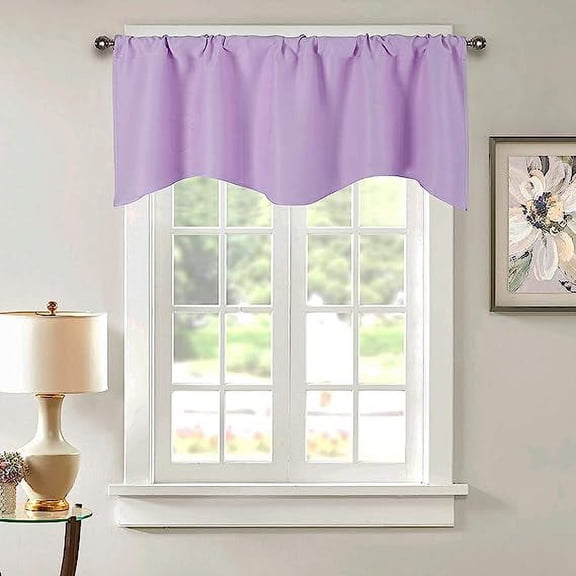 Nvzi Solid Blackout Curtain Valance for Kitchen/Bedroom Rod Pocket Scalloped Valance Short Curtain Panels (52"x18",Purple)