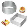 thumbnail image 1 of 6-12 Inch Adjustable Cake Mold Mousse Ring Baking Tools Stainless Steel Cake Mold Set of 2 (Round+Square), 1 of 7