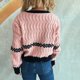 thumbnail image 4 of Ailaofu Women's Cable Knit Color Block Striped Sweater V Neck Long Sleeve Pullover Tops, 4 of 7