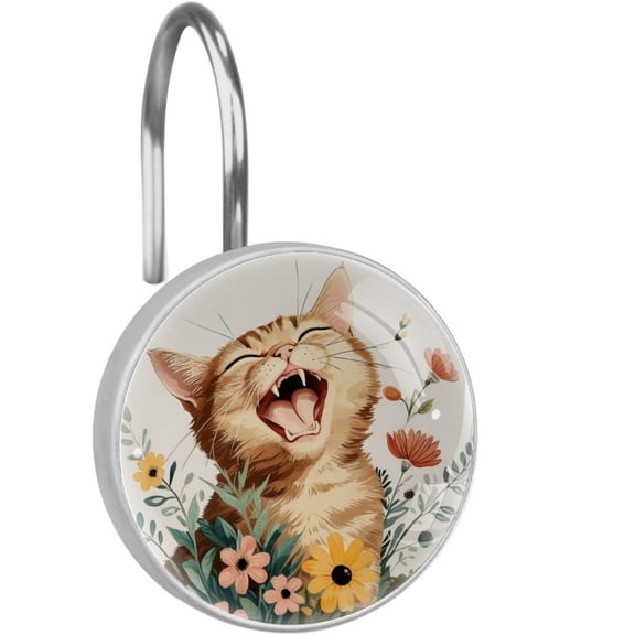 HemaKayy 12 Pcs Shower Curtain Hooks Bathroom Decorative Accessories Laughing Cat