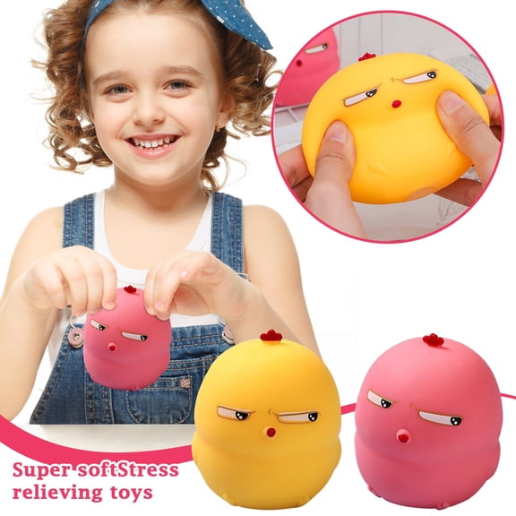 Kiddiway Squishy Stress Relief Slow Rise - Yellow Chick Squishy Toy, Soft Silicone, Squint Eyes Design, Ideal Squishy for Relaxation and Squeezing.,Hot Pink