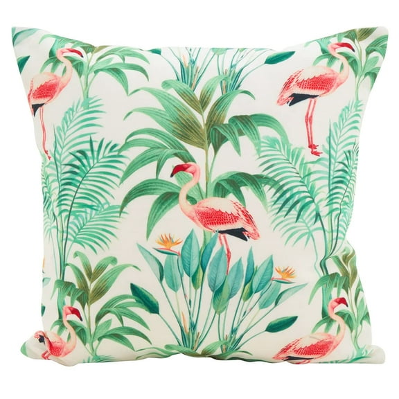 Fennco Styles Flamingo Island Statement Poly Filled Decorative Throw Pillow 18" W x 18" L - Multicolored Tropical Cushion for Home, Indoor Outdoor, Living Room, Couch, Bedroom and Office Décor