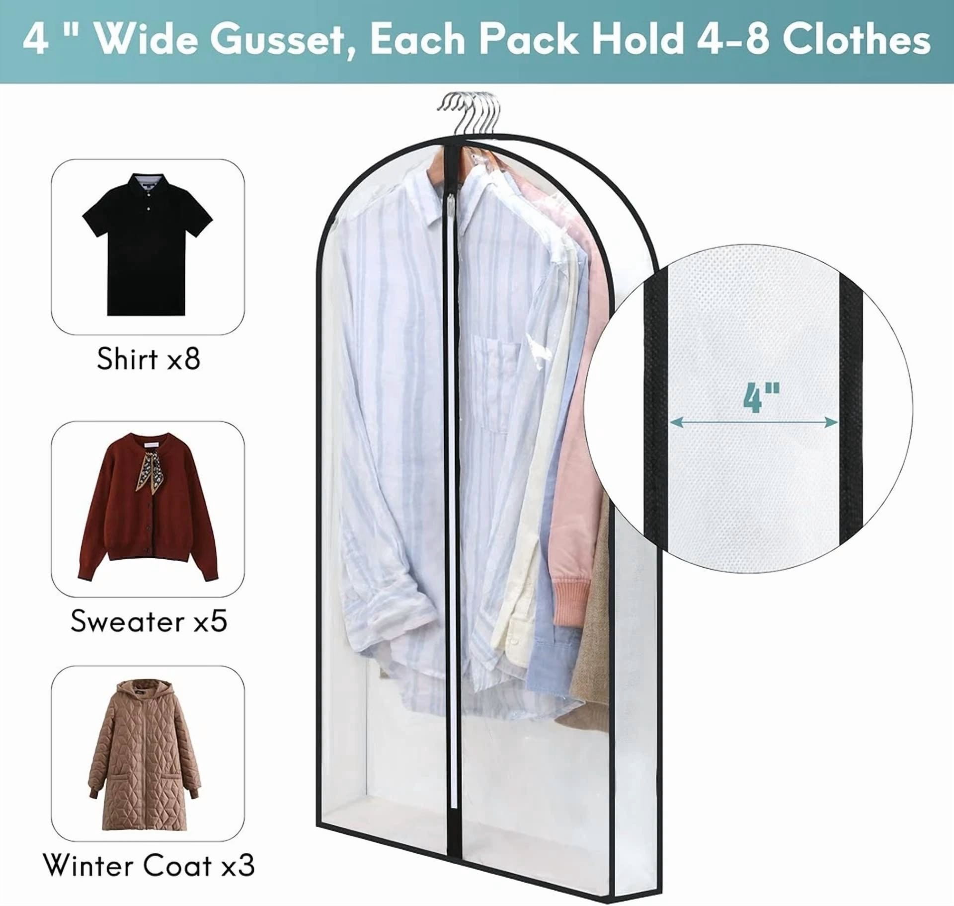 KLYNE - 3Pcs Clothes Garment Bags Clear Dust Cover Storage 4" Gussetes Suits Coat Jacket