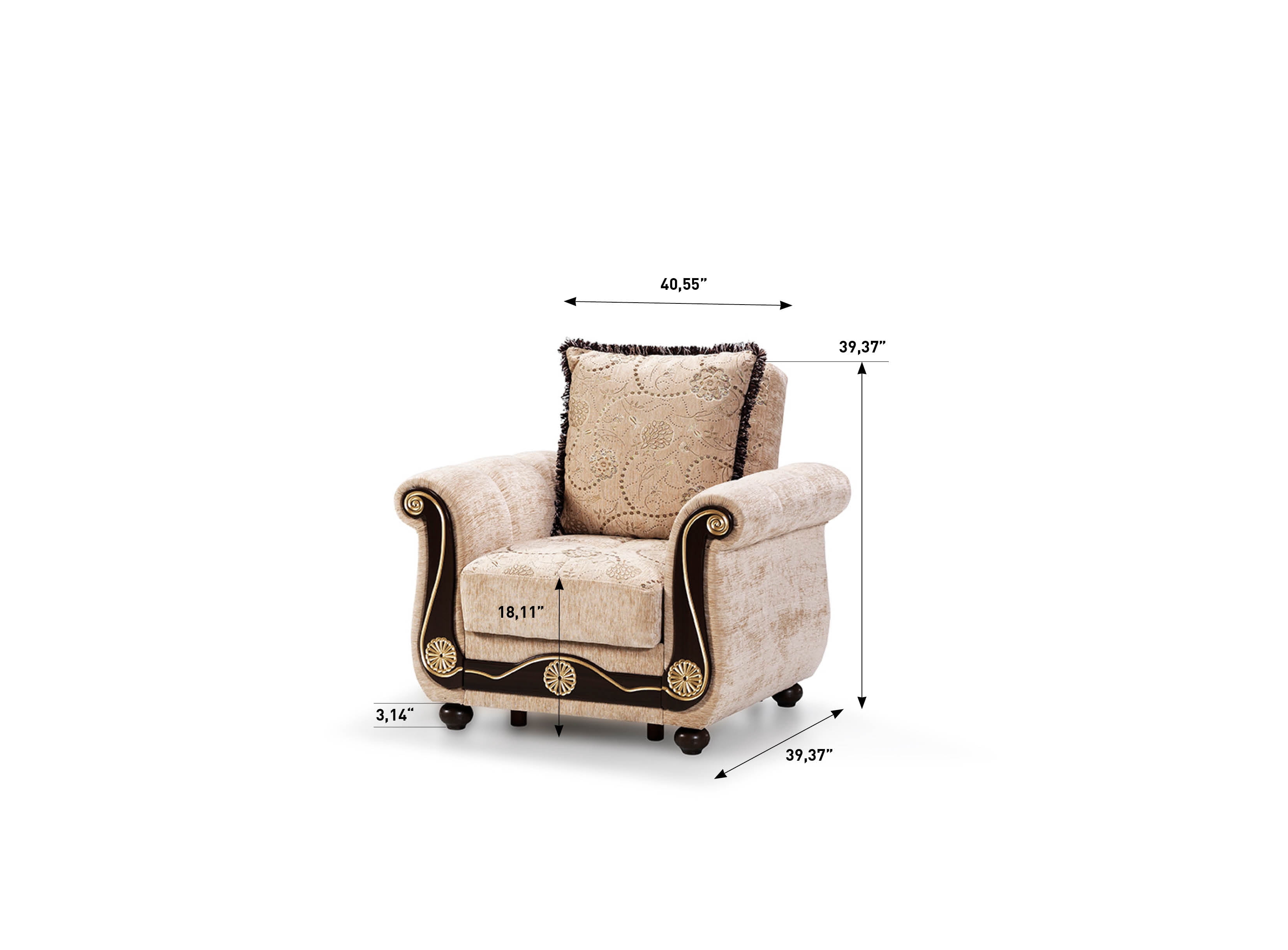 Ottomanson Convertible Accent Armchair with Hidden Storage, Firm Comfort Seating, Beige