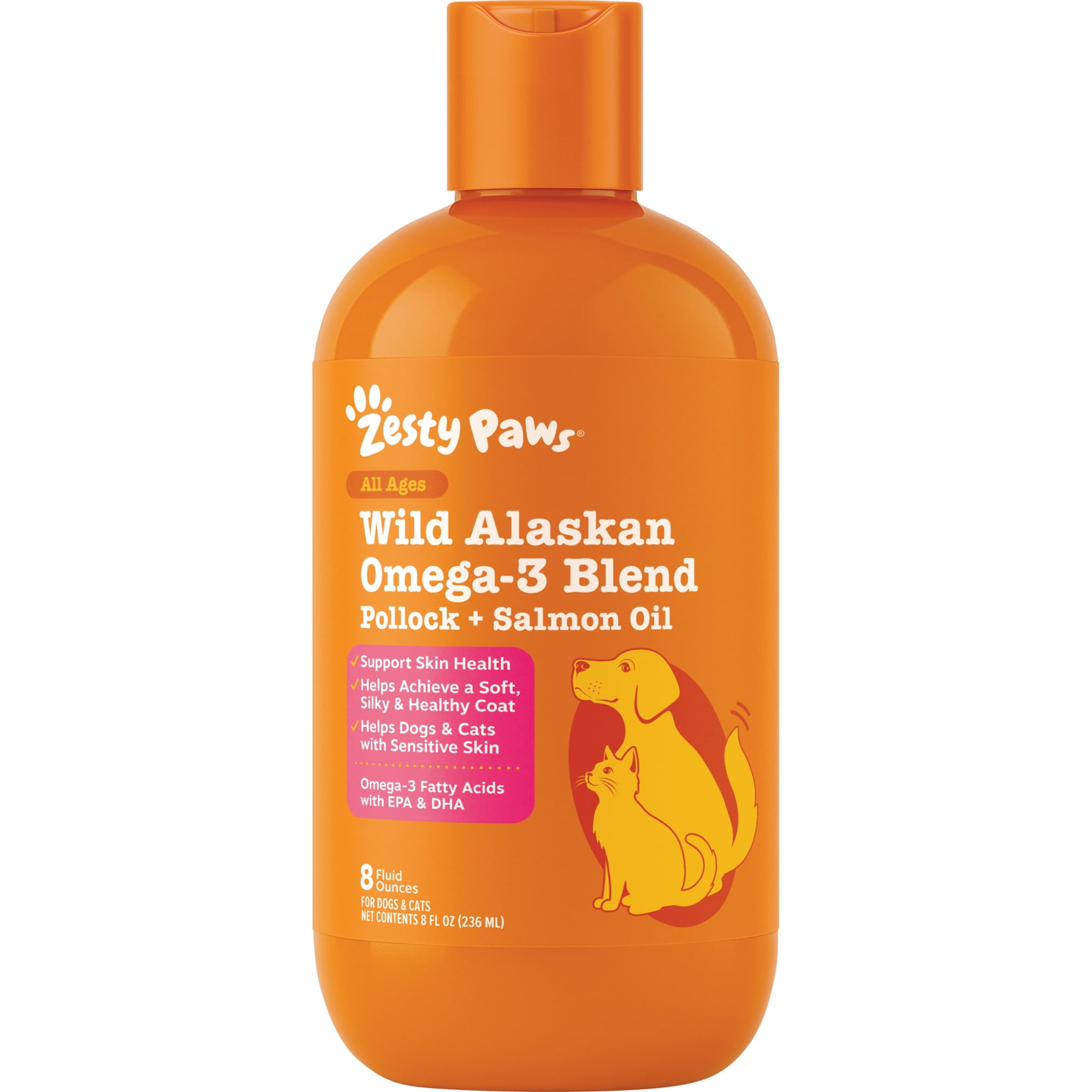 Zesty Paws Wild Alaskan Omega-3 Blend Pollock + Salmon Oil for Dogs & Cats, 8oz
