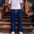 thumbnail image 2 of KLHDSF Men's Baggy Bootcut Sweatpants Wide Leg Flared Stretch Elastic Waist Drawstring Cotton Lounge Workout Casual Pants Dark Blue XXL, 2 of 8