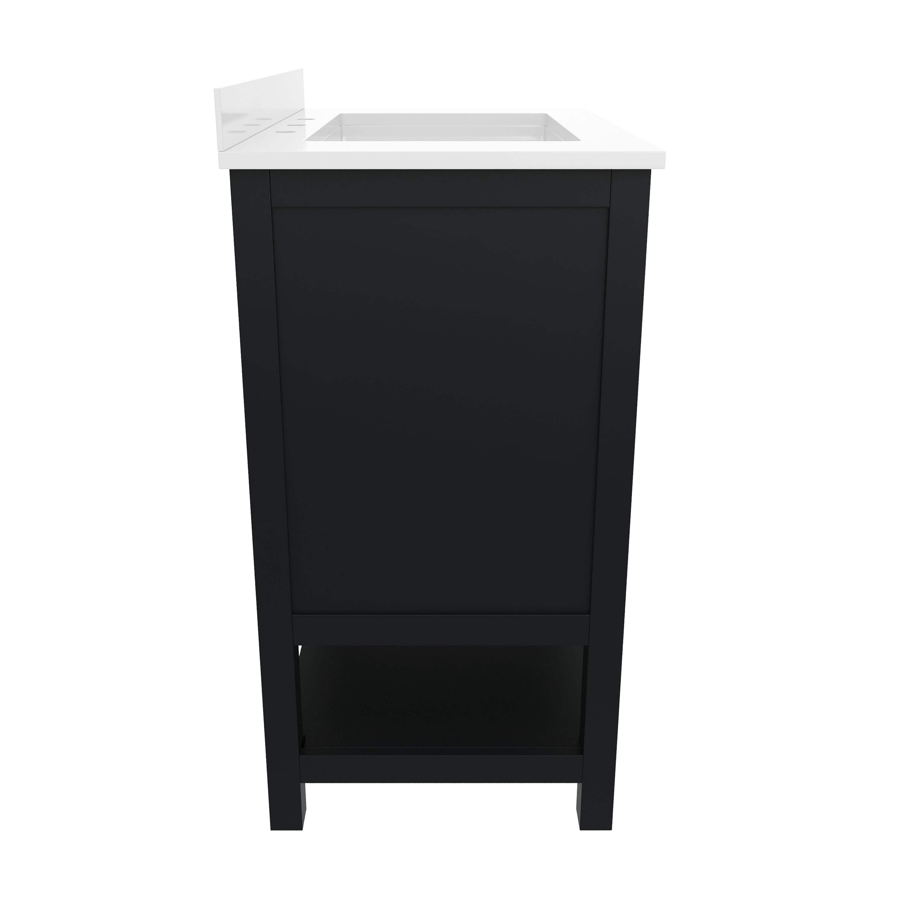 BizChair 30 Inch Bathroom Vanity with Sink Combo, Storage Cabinet with Soft Close Doors and Open Shelf, Carrara Marble Finish Countertop, Black