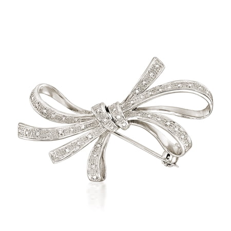 Ross-Simons 0.10 ct. t.w. Diamond Ribbon Pin in Sterling Silver, Women's, Adult