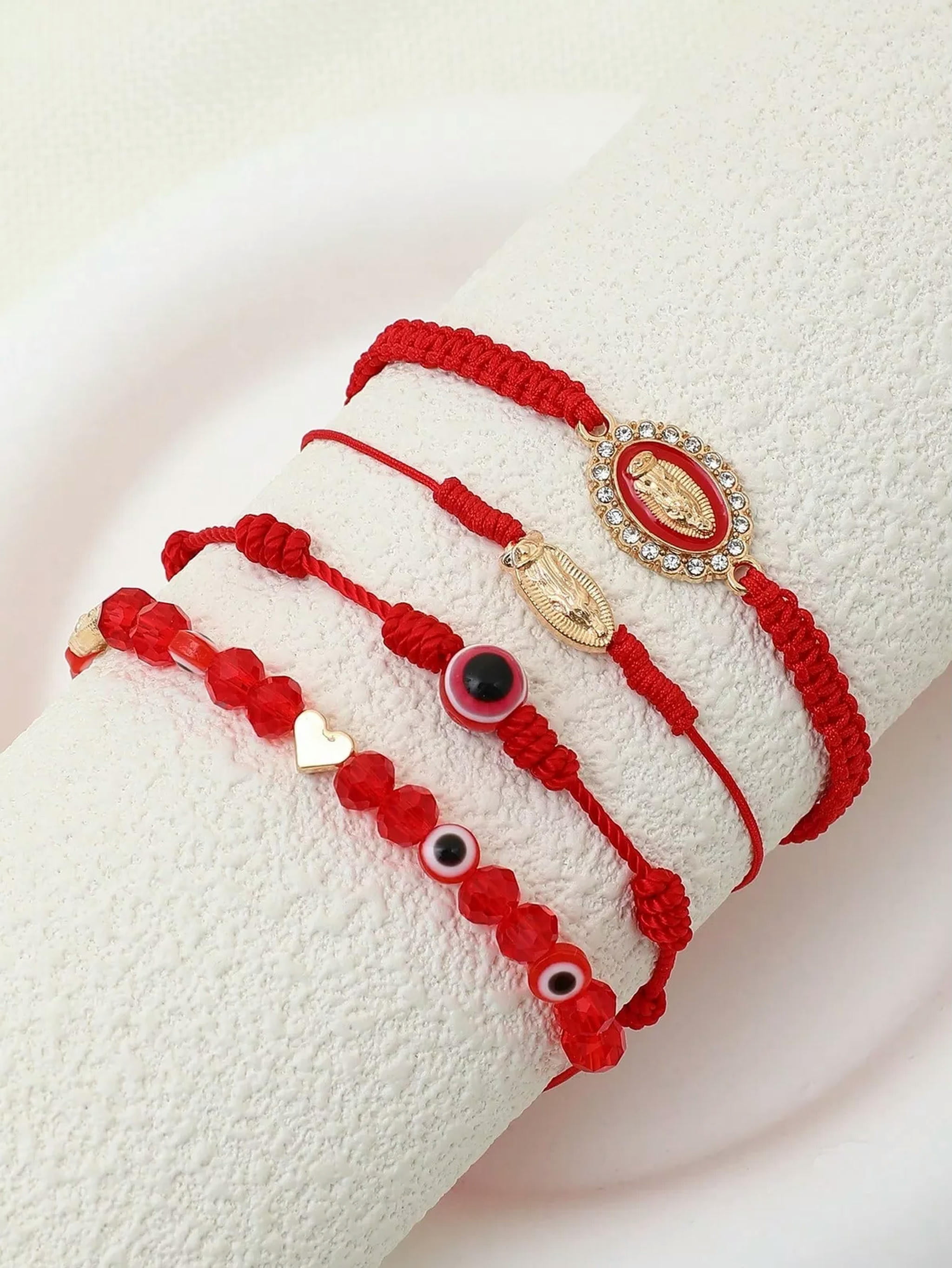 QQTDFG 4Pcs Virgin Mary Hand Woven Red Bracelet For Women Girls
