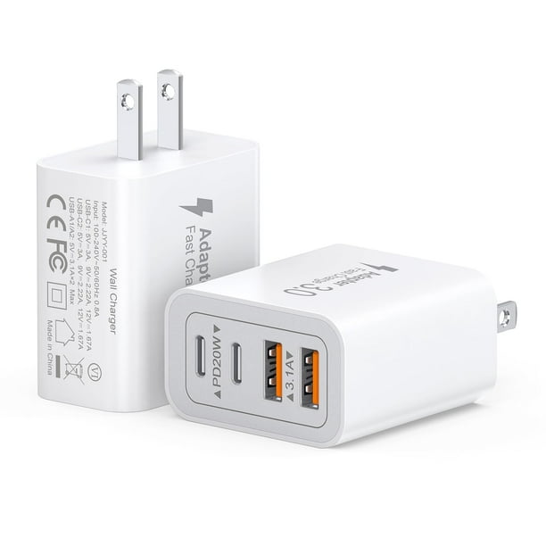 Bloque de carga rápida CSODINCE USB C de 40 W, paquete de 2, 4 puertos tipo C, carga rápida