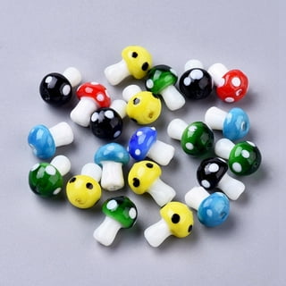 18 Mushroom beads transparent lime green and white glass B179