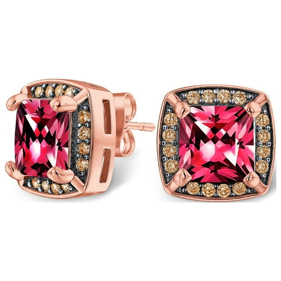 Bling Jewelry Womens Fashion Square Cushion Cut CZ Stud Earrings Simulated Ruby Rose Gold Options