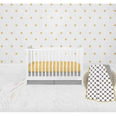 Bacati - Dots Pin Stripes 3-Piece Crib Bedding Set - Grey/Yellow Unisex