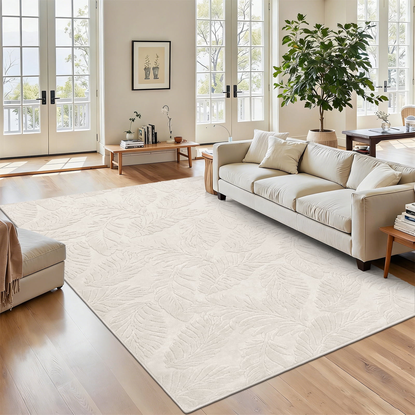 MeyJey 5’x7’ Area Rug for Living Room, Jacquard Textured Modern Rugs Soft Leaf Geometric Rug for Bedroom, Non Slip Indoor Rugs for Dining Room Home Office