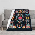 thumbnail image 2 of Vibrant Floral & Butterfly Pattern Flannel Blanket - Soft Cozy Durable for Sofa Travel Bed & Chair - Free Spirit Design, 2 of 7