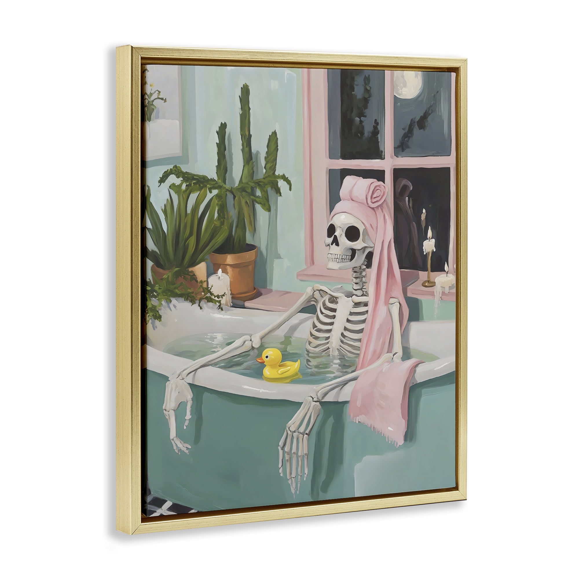 Stupell Industries Midnight Soak Skeleton Gold Framed Floater Canvas Wall Art, design by The Prints Vibe