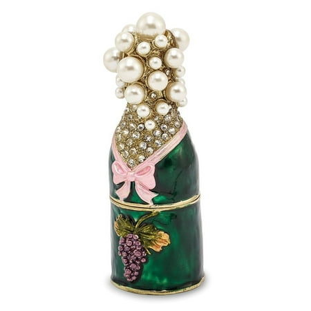 Bejeweled Trinket Box - Bejeweled Pewter Champagne Bottle Trinket Box