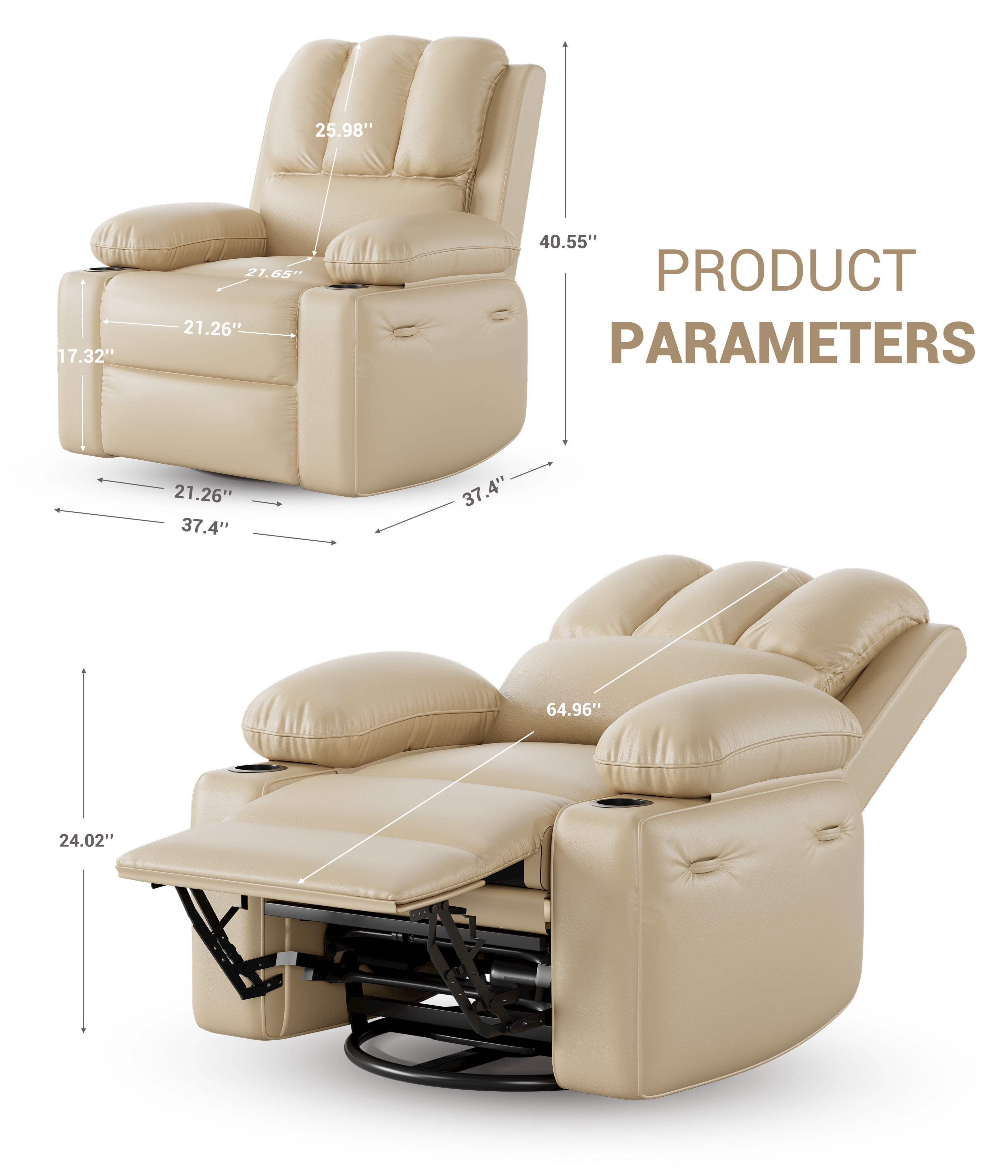 Oversized Electric Recliner Chair with Heat and Massage,360°Swivel Rocking Chair for Living Room,Nursery,or Home Theater,Ergonomic Power Reclining Sofa with Cup Holders,USB Port
