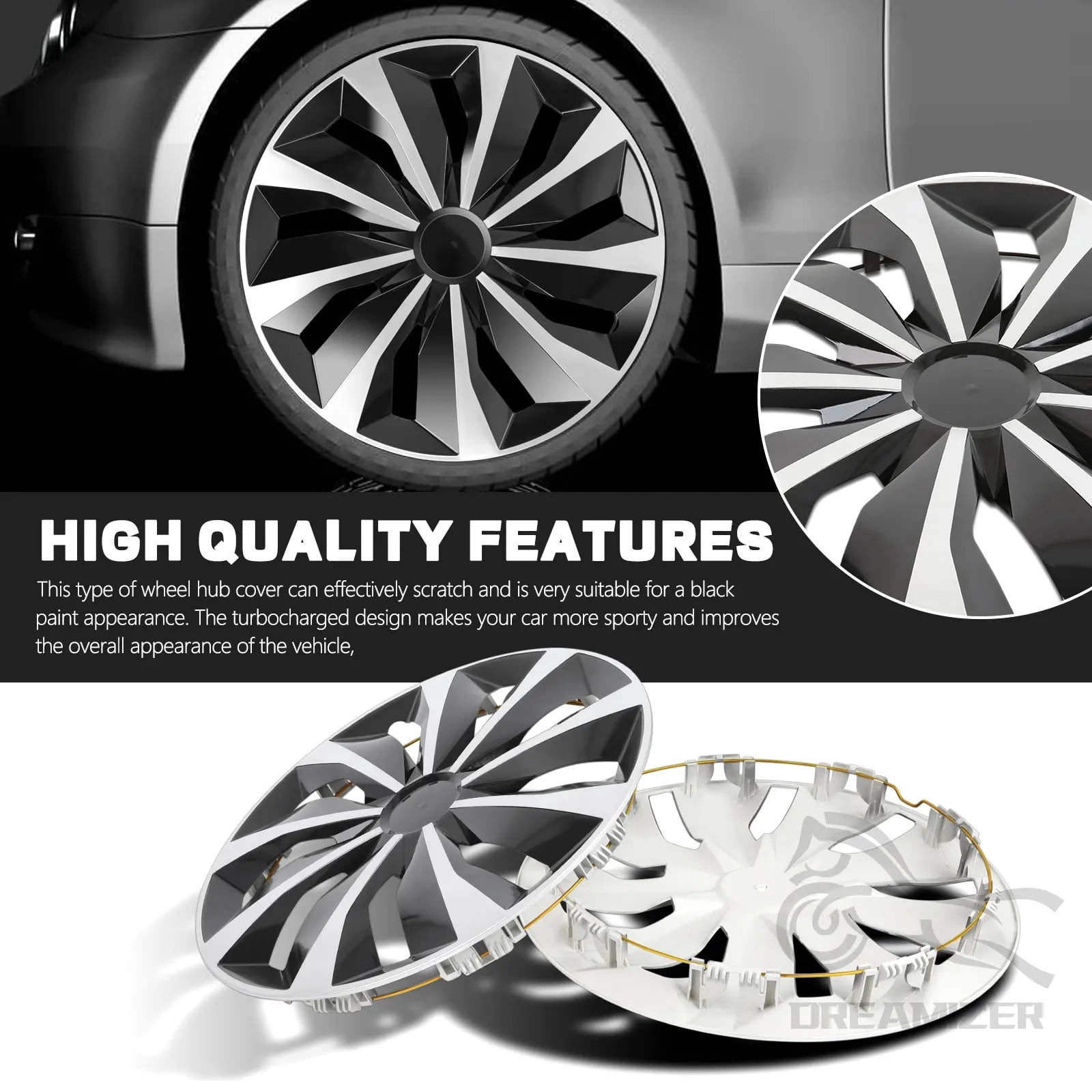 Hubcap Wheel Cover Replacement R15 Hub Caps Universal Wheel Rim Cover ABS Material Exterior Accessories Snap On Car Truck SUV -Set of 4 15-Inch Black