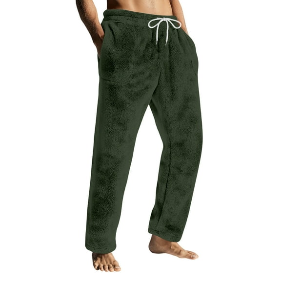 Wutalume Men's Flannel Pajama Pants with Drawstring and Pockets, Designed for Home and Lounge Use, Featuring Comfortable Fit and Easy Maintenance,Army Green L