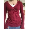 thumbnail image 5 of Women's Spring Slim Fit Tops Solid Color Long Sleeve Wrap V-Neck T-Shirt Streetwear, 5 of 9