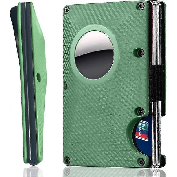 Men's Simple Carbon Fiber White Front Pocket Wallet with Money Clip - Green