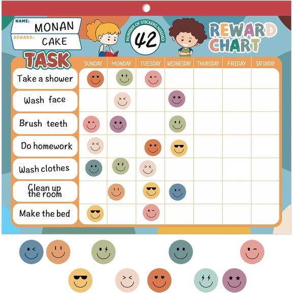 KEEPJOY 32 Chore Charts Behavior Reward Chart System,Sticker Chore Chart Pad for Students with 2328 Stickers, 12.2" x 9.8" Magnetic Reward Chart to Develop Responsibility & Good Habits