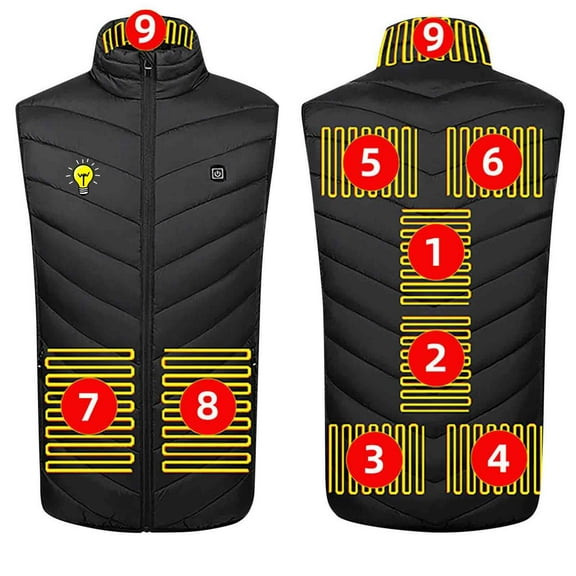 LNWUY Heated Vest USB Electric Heated Vest Double Control 9 Areas Heating Jacket Warm Winter Vests for Outdoor Motorcycle Camping Skiing Black XL