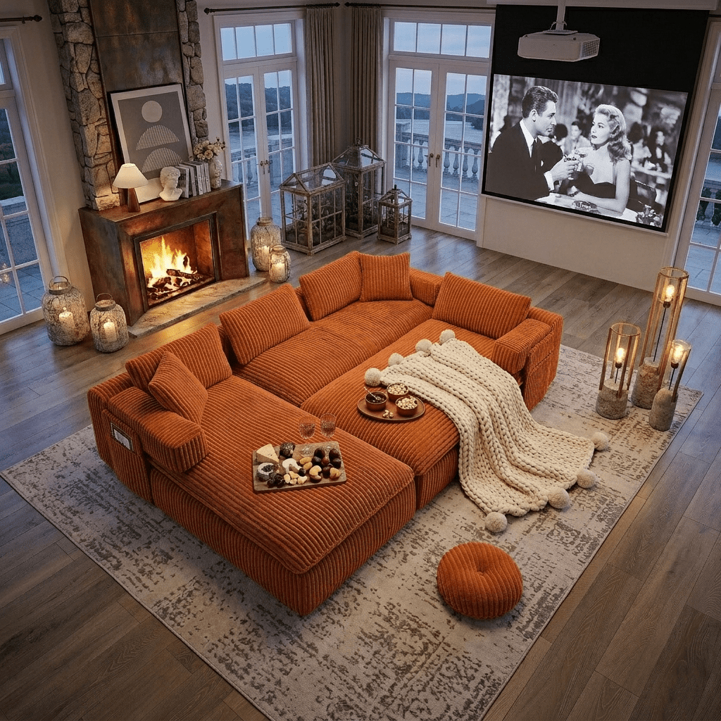 Howcool 149"W Oversized Modular Sectional Sofa,7-in-1 Corduroy U Shaped Sofa Couch with Double Chaise Lounge,Convertible Sleeper Sofa Bed,Deep Seat Cloud Couch for Living Room,Orange