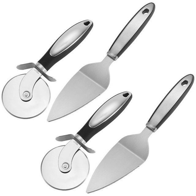 MesaSe 2PCS Pizza Cutter Wheel Pizza Server Set 3” Stainless Steel Pizza Cutter Super Sharp Pizza Slicer Heavy Duty Cake Pie Server with Non-slip Handle for Pizza Pies Dough Cookies and W