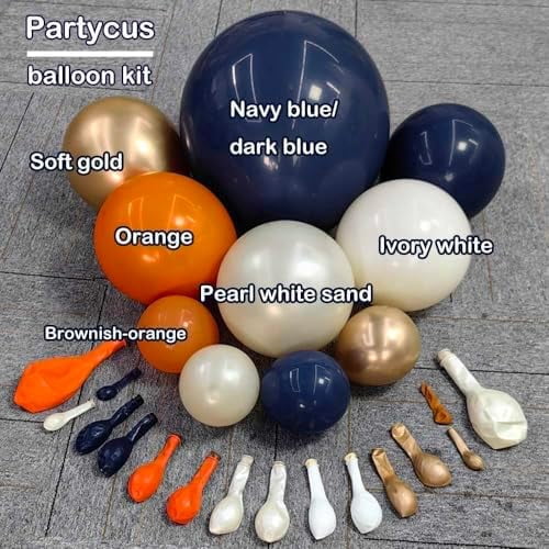 Navy Blue Orange Balloon Garland Arch Kit, Double Stuffed Dark Blue Burnt Orange Pearl White Sand Gold Balloon for Birthday Baby Shower New Year Party Decoration